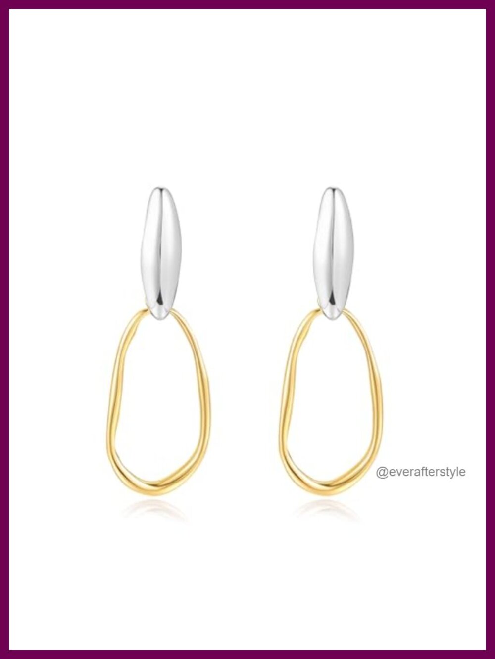 Two Tone Oval Hoop Earrings 18K Gold and Silver Plated Dangle
